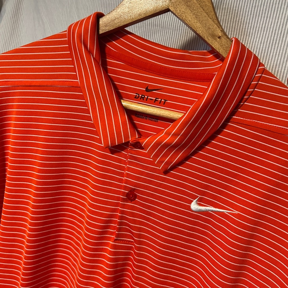 Nike Orange & White Striped Dri-FIT Polo Men’s XXL